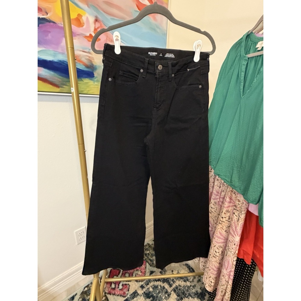 Old Navy Extra high Rise Super Wide Leg Size 4 Petite  Women's Black Jeans NW0T